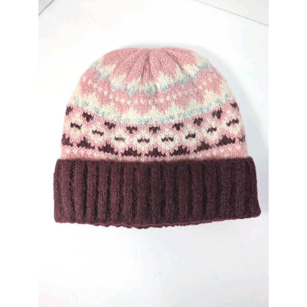 Vince Camuto Knit Brushed Fair Isle Beanie Color‎ Wine Winter Cold Weather Hat